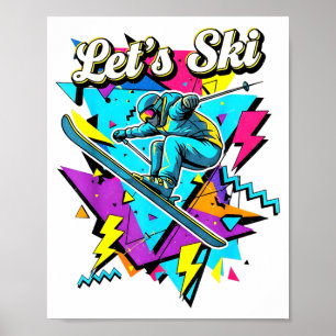 Poster Esqui retrô vintage anos 80 90 design esportivo