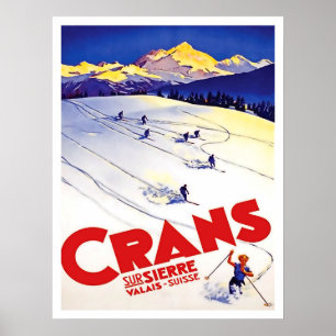 Poster Esqui-run no monte de Crans, suiça, viagens