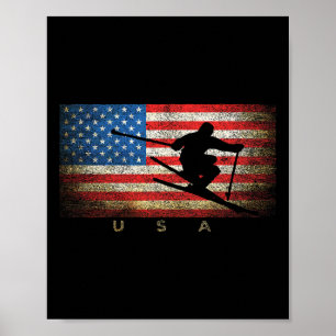Poster Esqui Vintage EUA Bandeira Americana Clic Mulheres