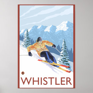 Pôster Esquiador da neve de Downhhill - assobiador, BC