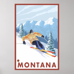 Pôster Esquiador da neve de Downhhill - Montana