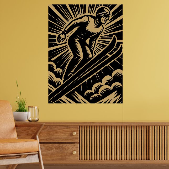 Poster Esquiador de Neve Retro Art Déco (Sala de Estar 2)