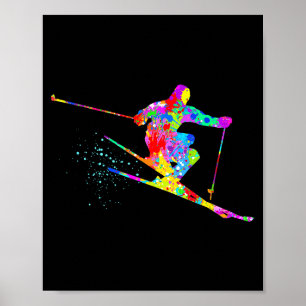 Poster Esquiador na neve arte legal arco-íris respingo in