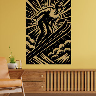 Poster Esquiador na Neve Retro Art Déco
