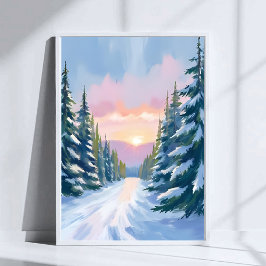 Poster Esquiando ao Pôr do Sol | Pintura de Esqui de Mont