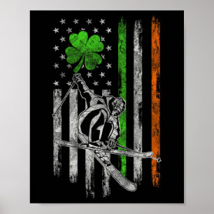 Poster Esquiando Bandeira Irlandesa Americana Dia de São
