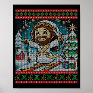 Poster Esquiando Jesus Feliz Aniversário Fé Cristã Natal