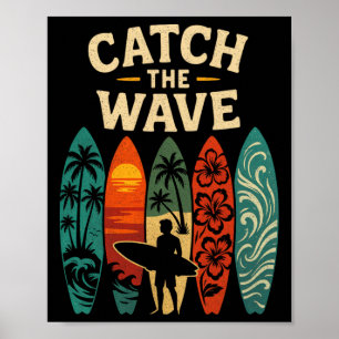 Poster Esquiando Ondas Praia Verão Oceano Prancha de Surf