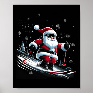Poster Esquiando Papai Noel Natal Esqui Esporte de Invern