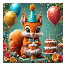 Esquilo Adorável Celebrando Aniversário