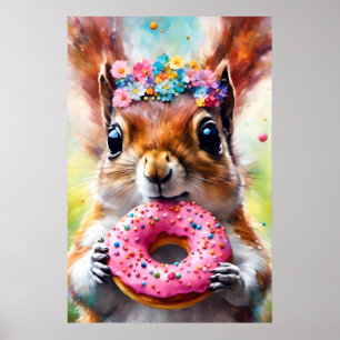Poster Esquilo Adorável com Rosquinha