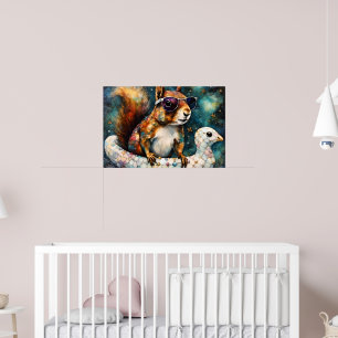 Poster Esquilo bonito desfruta de uma viagem flutuante