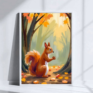 Poster Esquilo da Floresta   Aquarela de Animal de Outono