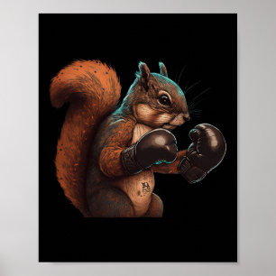 Poster Esquilo de Boxe Boxeador Luvas de Boxe Kickboxing 