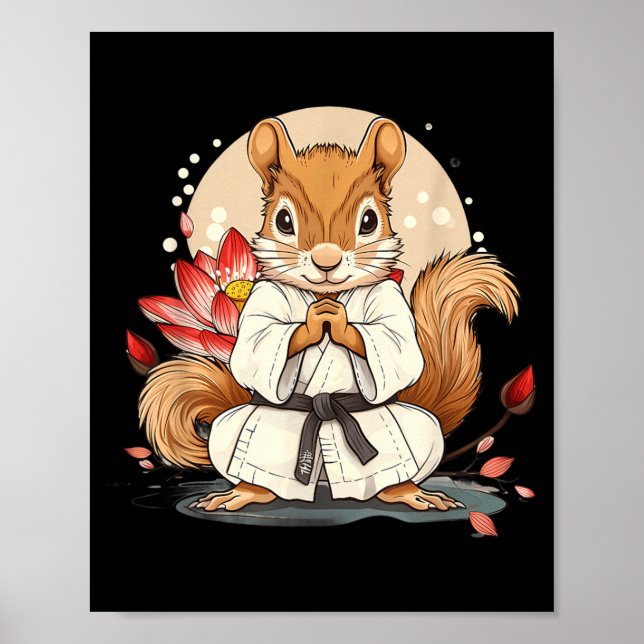 Poster Esquilo de Karatê Fofo Flor de Lótus Kickboxing Ku (Frente)