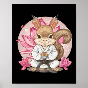 Poster Esquilo de Karatê Fofo Flor de Lótus Kung Fu Mma C