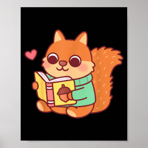 Poster Esquilo fofo lendo um livro amantes anime kawaii