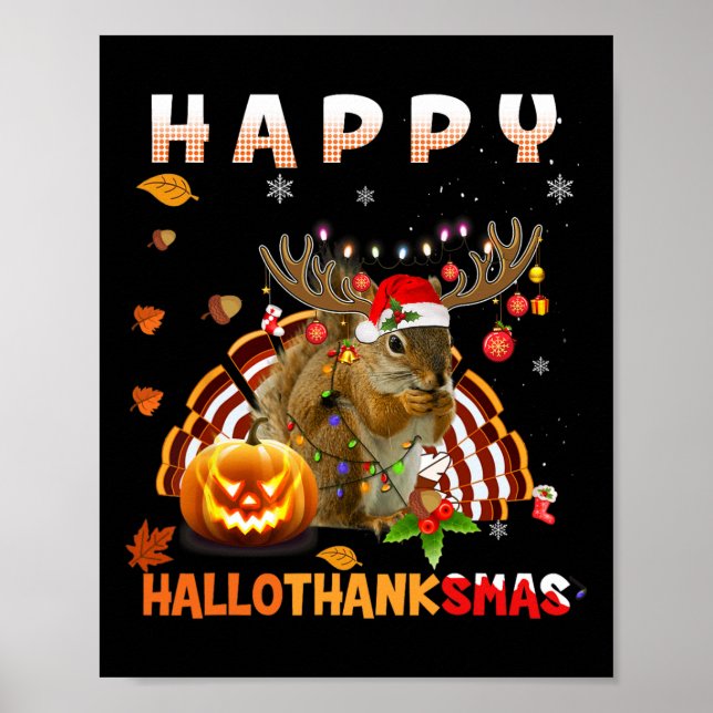Poster Esquilo Halloween E Feliz Natal Feliz Hallo (Frente)