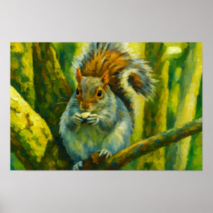 Poster Esquilo Impressionista na Folhagem Florestal