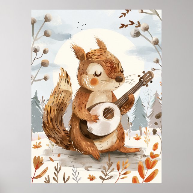 Poster Esquilo Jogando Banjo Nursery Wall Art (Frente)