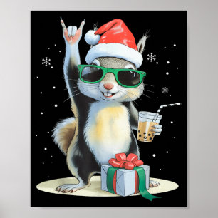 Poster Esquilo Kawaii de Natal Chá de Bolha Boba Esquilo
