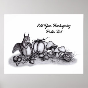 Poster Esquilo no outono, Feliz Ação de Graças!
