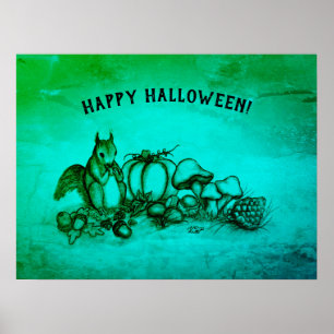 Poster Esquilo no outono, Feliz Halloween!