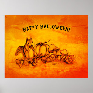 Poster Esquilo no outono, Feliz Halloween!