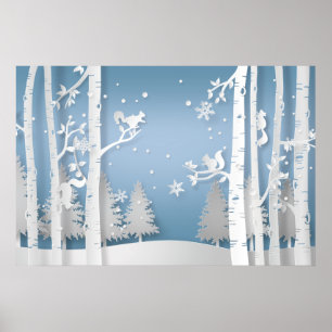 Poster Esquilos e Florestas de Inverno recortados
