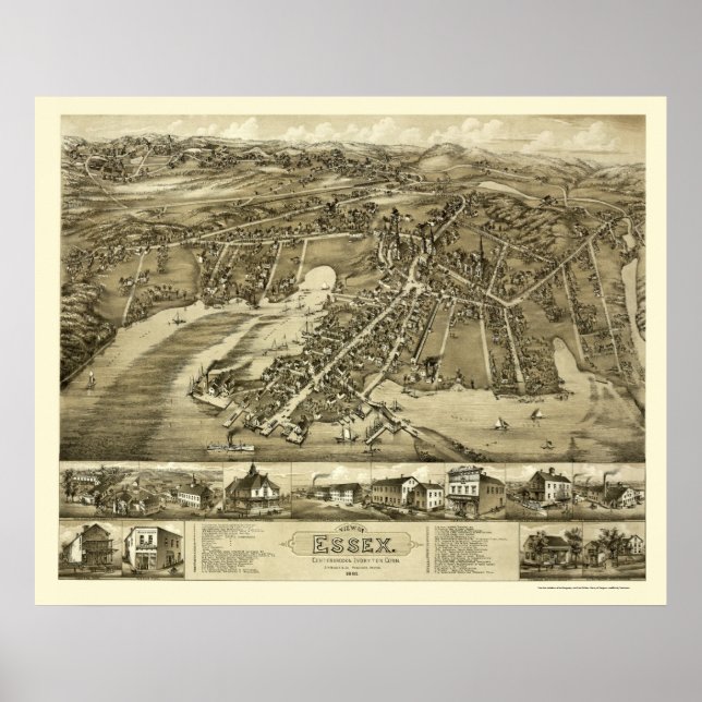 Poster Essex, CT Mapa Panorâmico - 1881 (Frente)