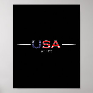 Poster Est 1776 Bandeira Patriótica EUA 4 de Julho Améric