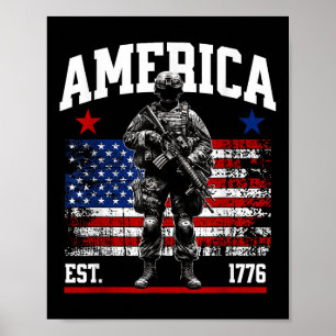 Poster Est 1776 Bandeira Vintage Patriótica Americana dos