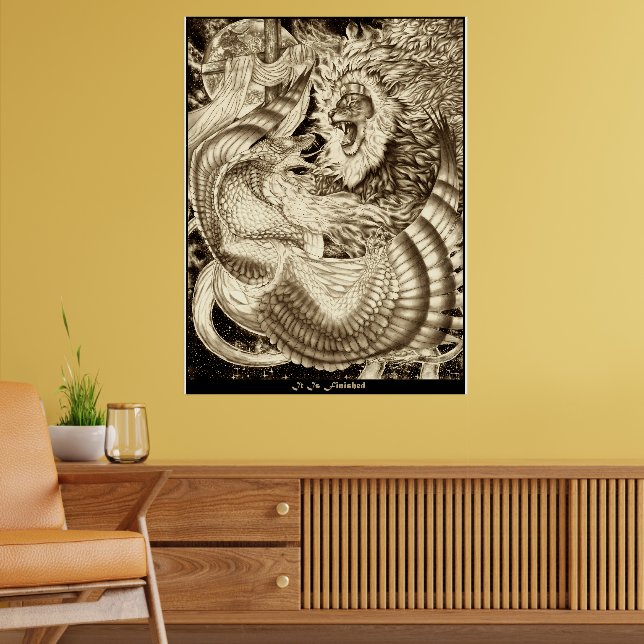 Poster ESTÁ CONSUMADO - Leão de Judá Vs. Serpente Alada (Sala de Estar 2)