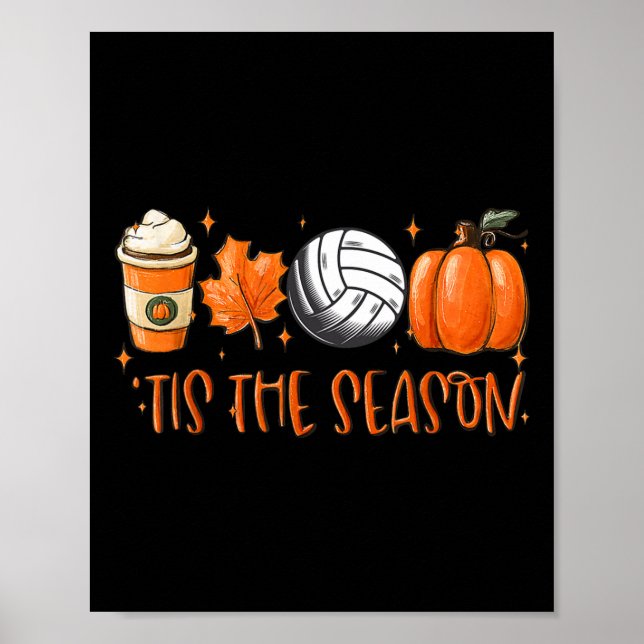 Poster Esta É A Estação Pumpkin Leaf Latte Fall Volleyll (Frente)