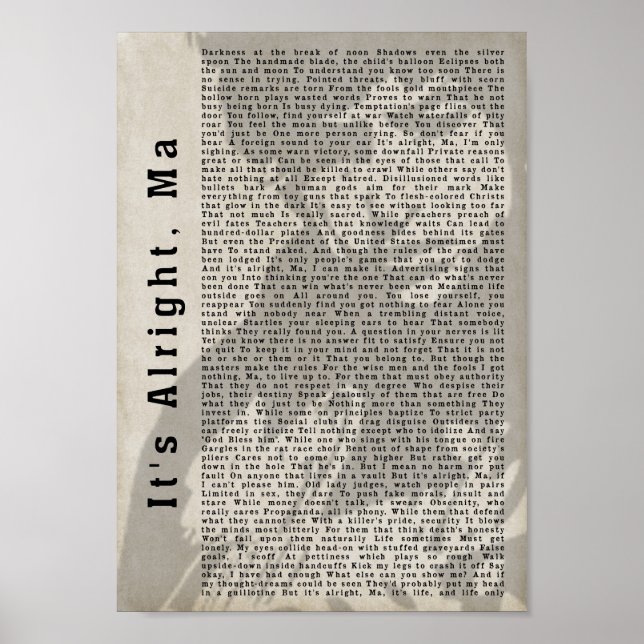 Poster Está tudo bem Mãe de Música Sombra Lyric Wall Art  (Frente)
