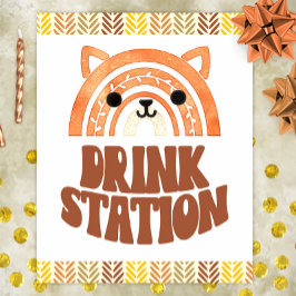Poster Estação de Bebidas 8x10 Boho Woodland Fox Aniversá