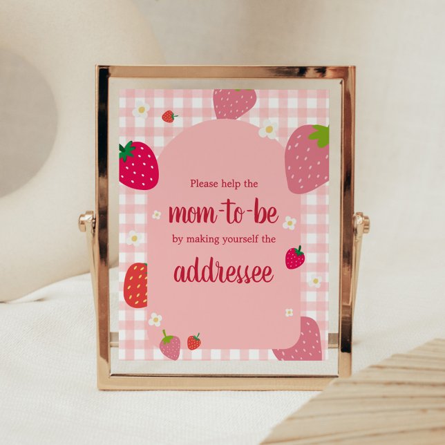 Poster Estação de Envelope Berry Sweet Gingham Strawberry (Gingham Strawberry Berry Sweet Baby Shower Envelope Station Sign)