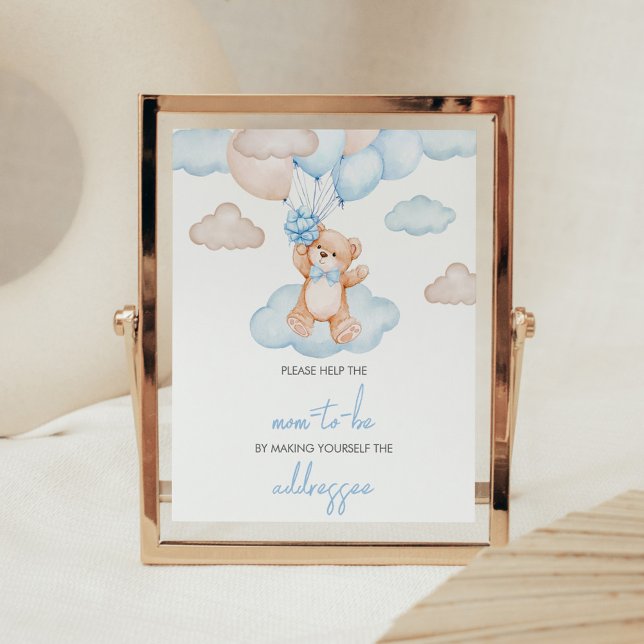 Poster Estação de Envelope Blue Baby Bear Balloon (Blue Bear Balloon Baby Shower Envelope Station Sign)