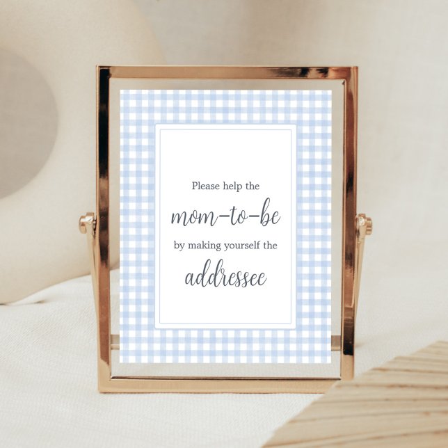 Poster Estação de Envelope Clássico Azul Gingham (Boy Gingham Baby Shower Envelope Station Sign)