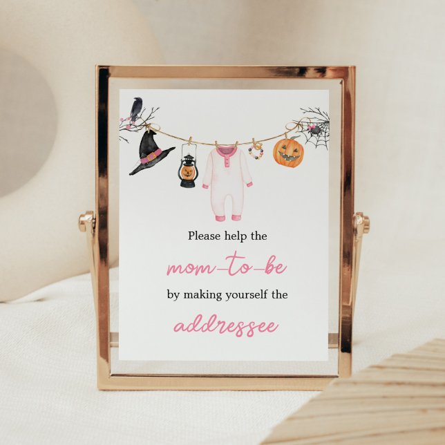 Poster Estação de Envelope de Boo Halloween rosa (Halloween Baby Clothes Baby Shower Envelope Station Sign)