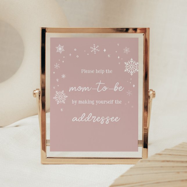 Poster Estação de Envelope de Flocos de Neve Rosa Moderno (Modern Pink Baby It's Cold Outside Baby Shower Envelope Station Sign)