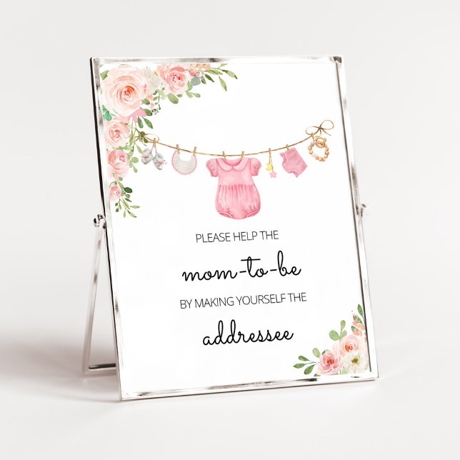 Poster Estação de Envelope de Roupas Bebê Doce (A Sweet Girl Baby Clothes Baby Shower Envelope Station Sign)