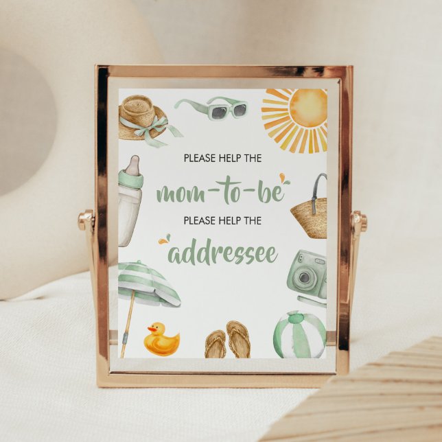 Poster Estação de Envelope do Chá de fraldas de Divisão V (Summer Baby Bash Baby Shower Envelope Station Sign)