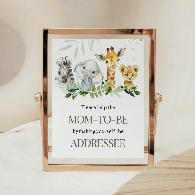 Poster Estação de Envelope do Chá de fraldas Safari (Jungle Safari Baby Shower Envelope Station Sign)