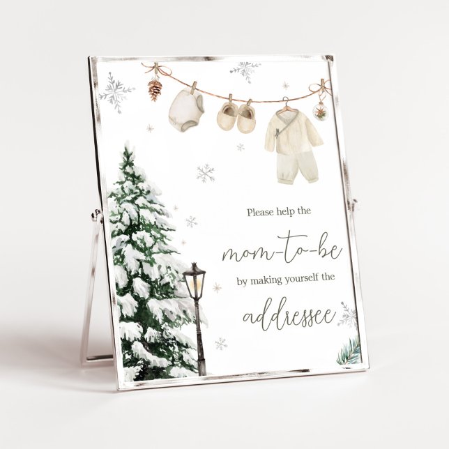 Poster Estação de Envelope Feliz de inverno (Merry Little Winter Baby Clothes Baby Shower Envelope Station Sign)