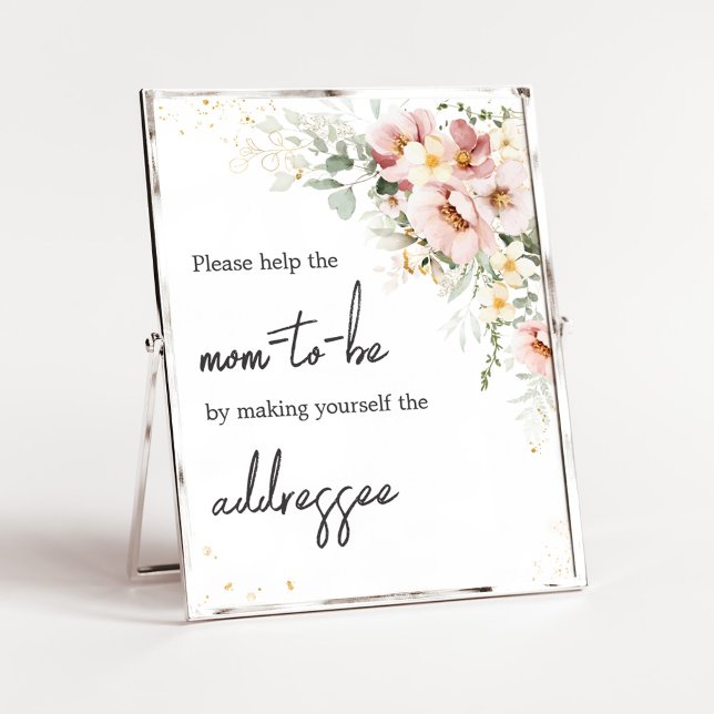 Poster Estação de Envelope Vermelhos Florais Dusty Pink (Dusty Pink Floral Baby Shower Envelope Station Sign)