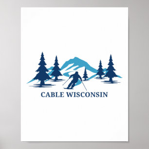 Poster Estação de esqui Cable Wisconsin Esqui Esquiador