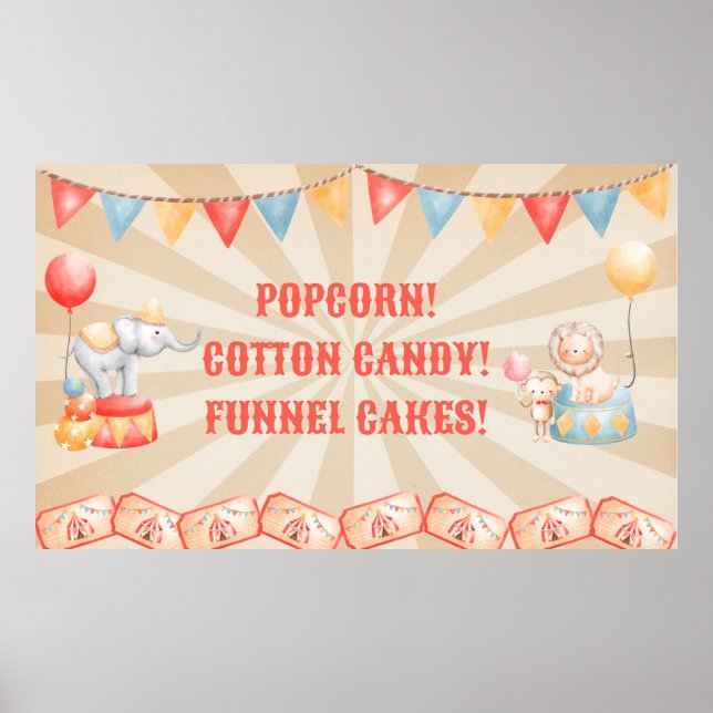 Poster Estação de Festa de aniversário do Circus Watercol (Frente)