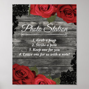 Poster Estação de Fotos de Casamento com Rosas Vermelhas