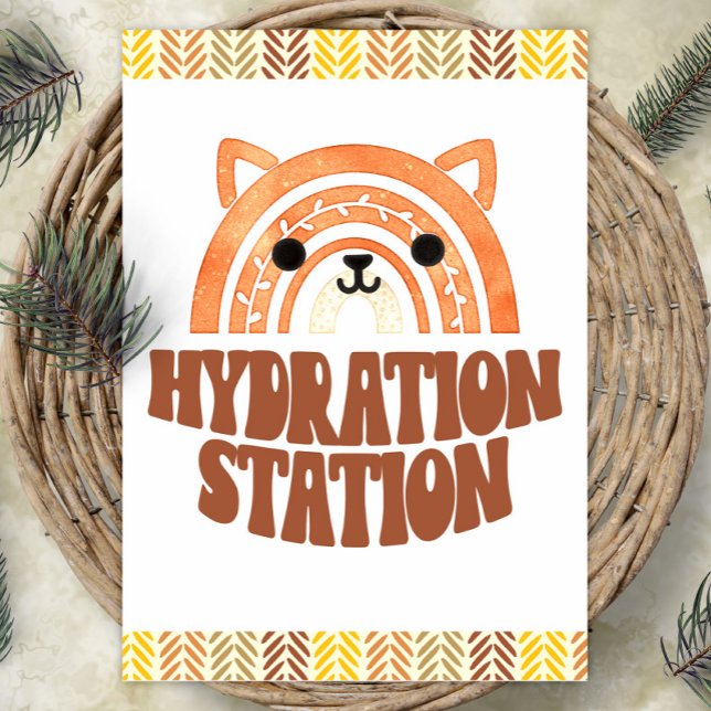 Poster Estação de Hidratação 5 x 7 Boho Woodland Fox Birt (Criador carregado)